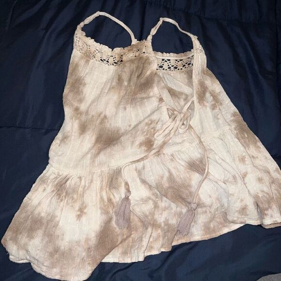 Aerie Boho Babydoll Tie Dye Tank Top Lace Crochet Side Tassel Tie Linen size XS - Picture 3 of 5